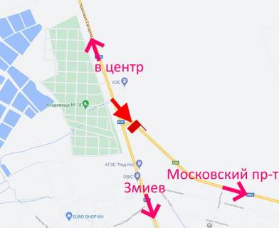 Билборд B в Харькове Проспект Аерокосмічний -розв'язка з кільцевою-прапорець №2- з центру схема