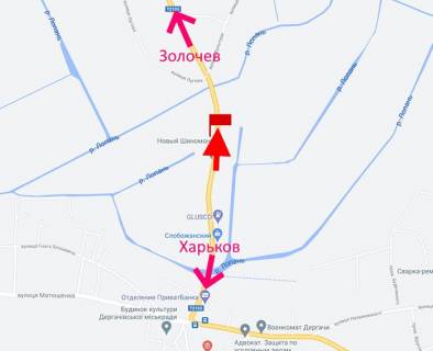 Билборд B в Дергачах, 3х6  Дергачі-вул. Золочівський шлях- в р-ні АЗС GLUSCO-у бік Золочева схема