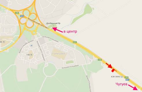 Билборд A в Харькове, 3х6  просп. Героїв Харкова (Московський) - Ростовська траса біля АЗС ОККО-2-із центру схема