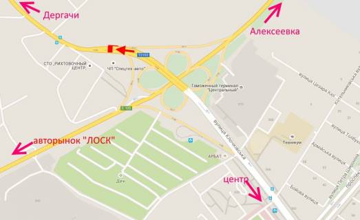 Билборд A в Харькове, 3х6  Клочківська - розв'язка з кільцевою-прапорець №2-із центру схема