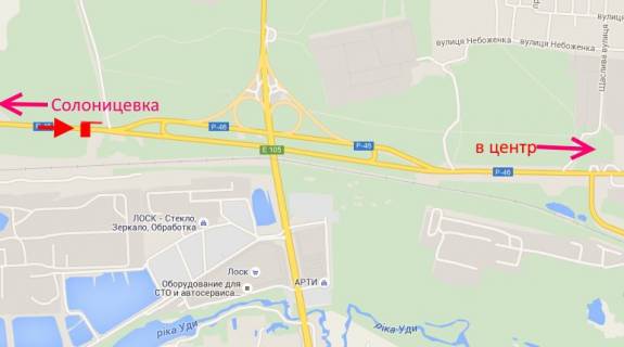 Білборд, Бігборд (Борд)  B у Харкові вул.Залютинська -розв'язка з кільцевою - прапорець №1-в'їзд у місто з боку Солоницівки схема