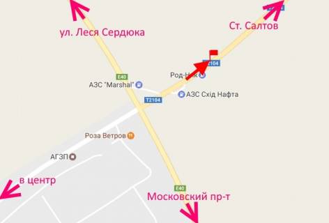Билборд B на трассах Харьковской области, 3х6  Салтівське шосе-розв'язка з кільцевою-біля АЗС Rodnik -прапорець №1-у бік Ст. Салтова схема