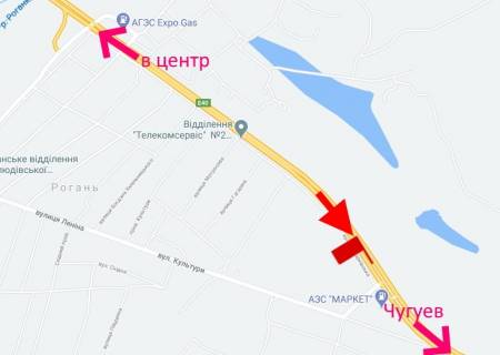 Білборд, Бігборд (Борд)  A у Рогані Пр-т Героїв Харкова - Ростовська траса-сел. Рогань-АЗС SUN OIL-2-виїзд із міста схема