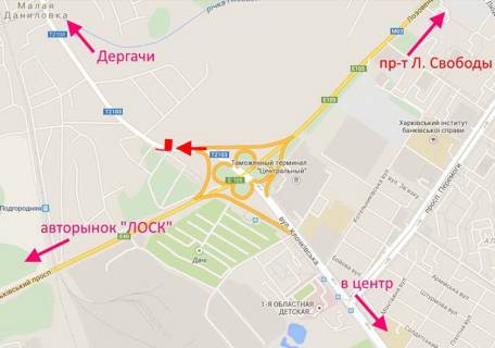 Билборд B в Харькове, 3х6  Клочківська -розв'язка  з кільцевою-виїзд із міста схема