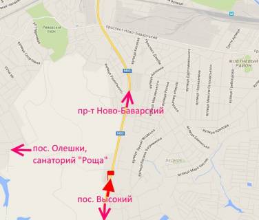 Билборд B на трассах Харьковской области, 3х6  Кільцева дорога-поворот на санаторій "Роща"- в бік пр. Ново-Баварський схема