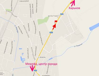 Билборд B в Мерефе, 3х6  Мерефа-виїзд із міста у бік Харкова-прапорець №1 схема