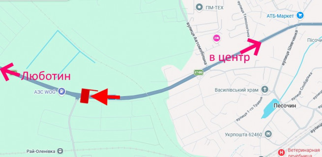 Білборд, Бігборд (Борд)  A у Харкові Естакада-сел.Пісочин-поворот на Рай-Єленівку-виїзд із міста схема