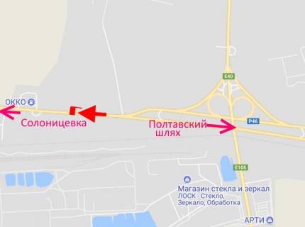 Билборд A в Харькове вул.Залютинська -розв'язка з кільцевою-із центру схема