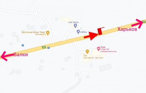 Билборд B на трассах Харьковской области, 3х6  Траса Київ-Харків-сел. Нестеренки-біля АЗС Motto-у бік Харкова схема