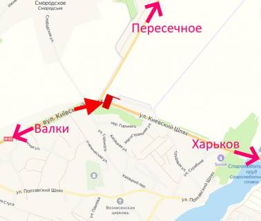 Білборд, Бігборд (Борд)  B у Люботині, 3х6  Траса Київ-Харків-м. Люботин-поворот на Пересічне- у бік Харкова схема