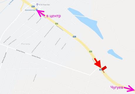 Билборд A в Рогане, 3х6  Пр-т Героїв Харкова - Ростовська траса-сел. Рогань-АЗС SUN OIL-виїзд із міста схема