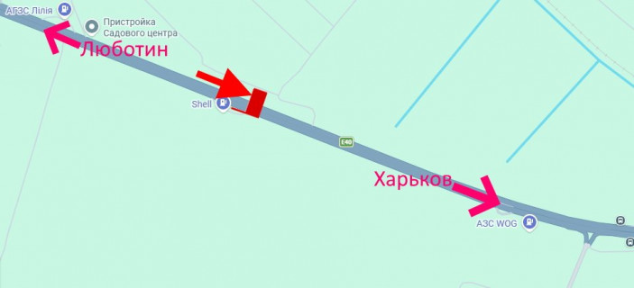 Билборд A в трасах Харкова Траса Київ-Харків- 467 км - сел. Пісочин-біля АЗС Укрнафта-в'їзд у місто схема