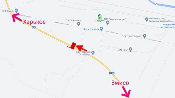 Билборд B в Харькове Траса Харків-Зміїв-сел. Васищеве- в р-ні вул Промислова-біля АЗС ОВІС-прапорець №1-у бік Харкова схема
