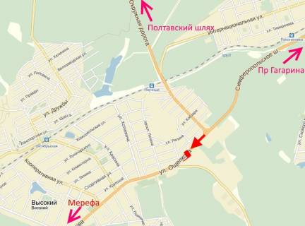 Билборд B в Харькове Сімферопольське шосе-сел. Високий-пост Поліції-прапорець №1-виїзд із міста схема