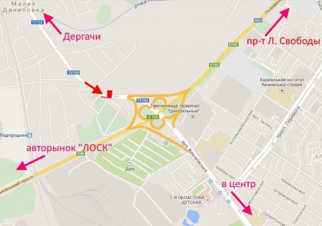 Билборд A в Харькове Клочківська - розв'язка з кільцевою-прапорець №1-в центр схема