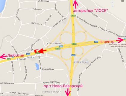 Билборд A в Песочине Полтавський шлях – пров. Київський-розв'язка з кільцевою-прапорець №2-з центру схема