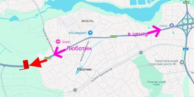 Билборд B в Харькове Естакада-сел.Пісочин-виїзд із міста схема