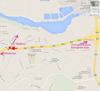 Билборд A в Песочине, 3х6  Полтавський шлях-Пісочин-пров. Шевченка-біля маркету АТБ-з центру схема