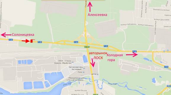 Билборд B в Харькове вул.Залютинська -біля АЗС ОККО-2-в центр схема