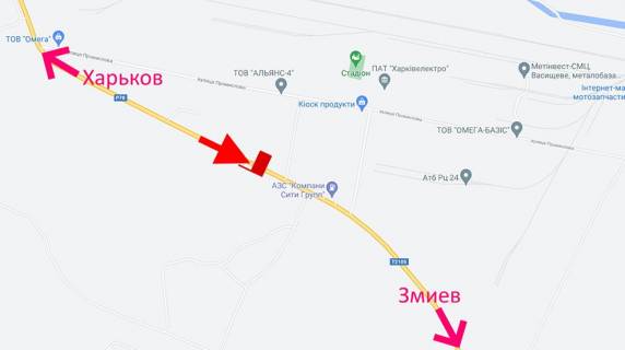 Билборд A в Васищеве, 3х6  Траса Харків-Зміїв-сел. Васищеве- в р-ні вул Промислова-біля АЗС ОВІС-прапорець №1-у бік Змієва схема