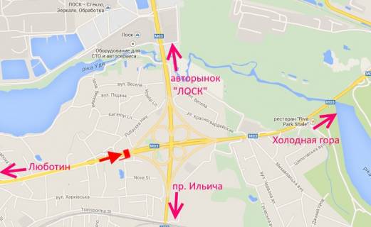 Білборд, Бігборд (Борд)  A у Харкові, 3х6  Полтавський шлях - пров. Київський, розв'язка з окружної, в центр схема
