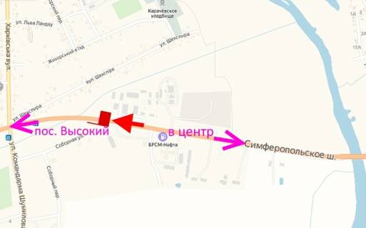 Билборд B в Харькове Сімферопольське шосе-вул. Соборна-1-біля маркету АТБ-з центру схема