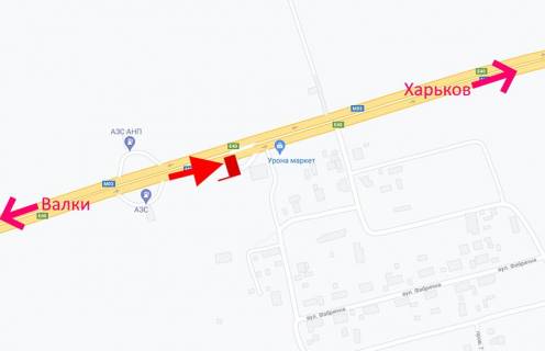 Билборд A на трассах Харьковской области, 3х6  Траса Київ-Харків-сел. Травневе-біля Крона маркету-прапорець №1-у бік Харкова схема