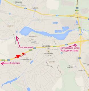 Билборд A в Песочине Полтавський шлях-Пісочин-вул. Автомобільна-прапорець №2-в центр схема