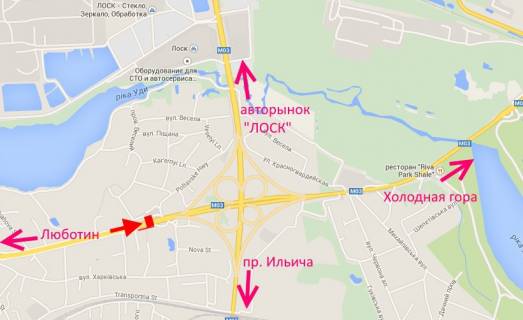 Билборд A в Песочине Полтавський шлях-пост Поліції-біля АЗС "ОККО"-в центр схема