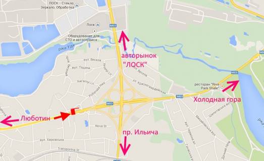Билборд B в Песочине Полтавський шлях-пост Поліції -біля шиномонтажу-в центр схема