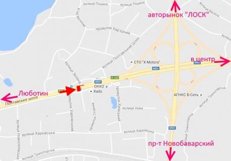Билборд B в Песочине Полтавський шлях-пост Поліції-прапорець №1-в центр схема