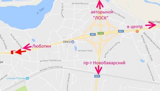 Билборд A в Песочине Полтавський шлях-вул.Шляхова-прапорець №2-з центру схема