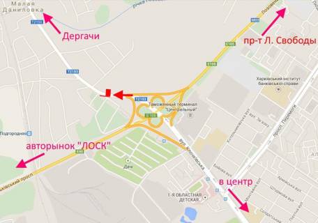 Билборд B в Харькове, 3х6  Клочківська - розв'язка з кільцевою-прапорець №3-із центру схема