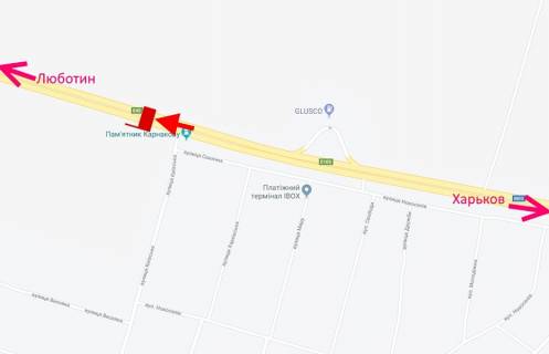 Billboard B in Korotich Trasa Kiiv-Harkiv-464 km-sel. Korotic-st. Kiivs'ka- u bik Lubotina scheme