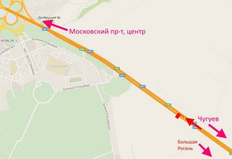 Билборд A в Харькове, 3х6  просп. Героїв Харкова (Московський) - Ростовська траса біля АЗС ОККО-10-в центр схема