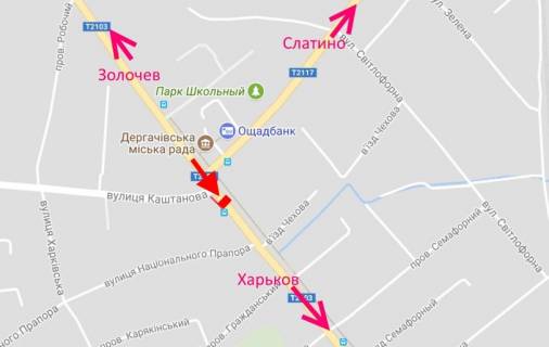 Билборд A в Дергачах Дергачі-вул. Сумський шлях-міськрада-у бік Харкова схема