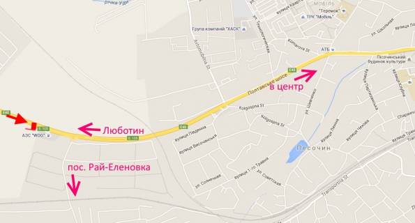 Билборд A на трассах Харьковской области, 3х6  Траса Київ-Харків-467 км- сел. Пісочин-біля АЗС WOG-3-в'їзд у місто схема