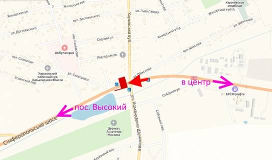 Билборд B в Харькове Сімферопольське шосе-вул. Харківська -поворот на Бабаї -прапорець №3-з центру схема