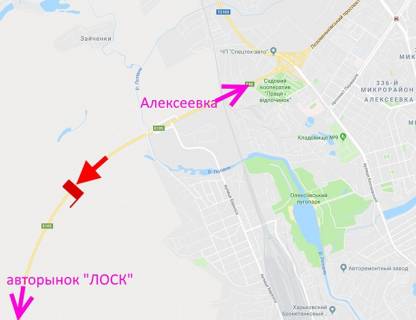 Билборд B на трассах Харьковской области, 3х6  Лозовеньківський пр-т- в р-ні вул. Підгірна - у бік авторинку "ЛОСК" схема