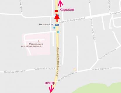 Билборд B в Мерефе, 3х6  Мерефа-вул. Дніпровська-пер.Яковлівський-прапорець №1-у бік Харкова схема
