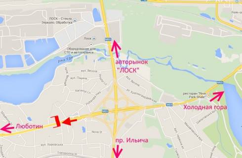 Нестандарт A в Песочине Арка-Полтавський шлях-пост Поліції-з центру схема