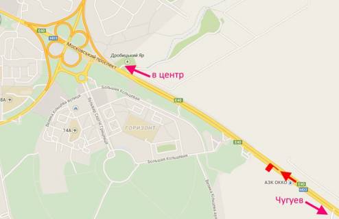 Билборд A в Харькове, 3х6  просп. Героїв Харкова (Московський) - Ростовська траса біля АЗС ОККО-2-в центр схема