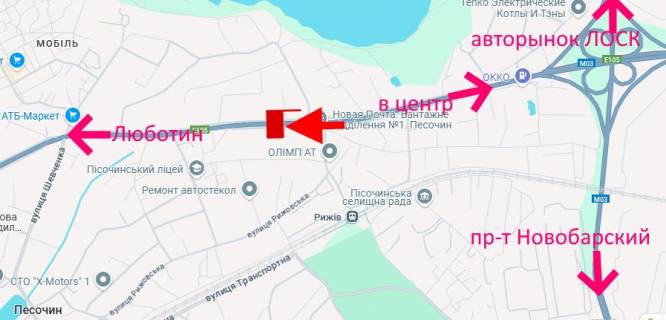 Билборд A в Харькове Полтавський шлях-Пісочин-в'їзд Південний-прапорець №4-з центру схема