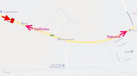 Билборд A в трасах Харкова, 3х6  Траса Київ-Харків-466 км-сел. Пісочин-біля АЗС SHELL-1-в'їзд у місто схема