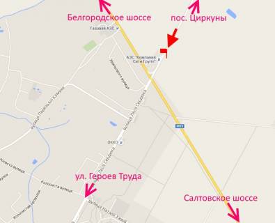 Билборд B в Харькове вул. Леся Сердюка (Командарма Корка)-Кільцева дорога-прапорець №1-в'їзд у місто схема