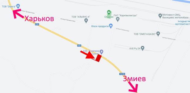 Билборд A в Харькове Траса Харків-Зміїв-сел. Васищеве- в р-ні вул Промислова-біля АЗС ОВІС-прапорець №2-у бік Змієва схема