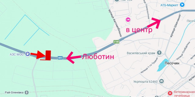 Билборд A на трассах Харьковской области Естакада-сел.Пісочин-поворот на Рай-Єленівку-в'їзд у місто-низ схема