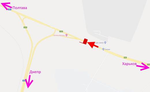 Билборд B на трассах Харьковской области Траса Київ-Харків-463 км-сел. Н. Коротич -біля АЗС ОККО та терміналу Нової пошти-3-у бік Люботина схема