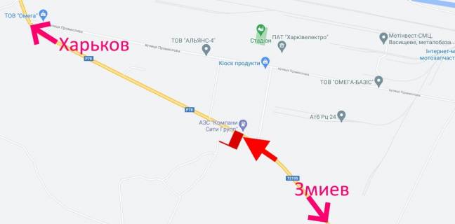 Билборд B в Васищеве, 3х6  Траса Харків-Зміїв-сел. Васищеве- в р-ні вул Промислова-біля АЗС ОВІС-прапорець №2-у бік Харкова схема