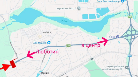 Билборд B в Харькове Полтавський шлях-сел.Пісочин-вул. Автомобільна-в центр схема